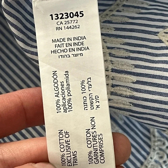 NWT BLACK TAPE_/ 100% cotton baby doll blouse/ White & blue stripes/ Size US L - Picture 10 of 14